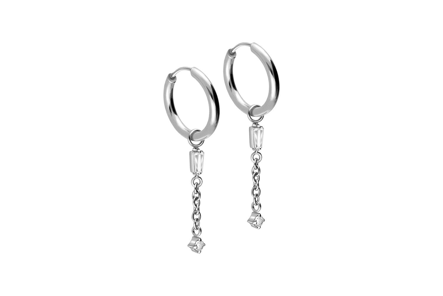 Chirurgenstahl Ohrclicker Creolen 2 KRISTALLE + KETTE von Piercingline